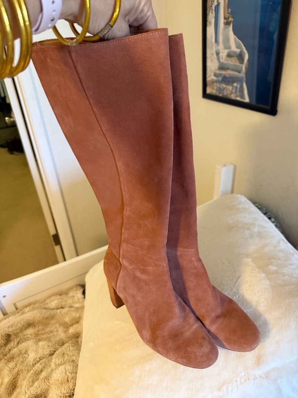 Sezane Women's Suede Knee-High alba Boots in pink